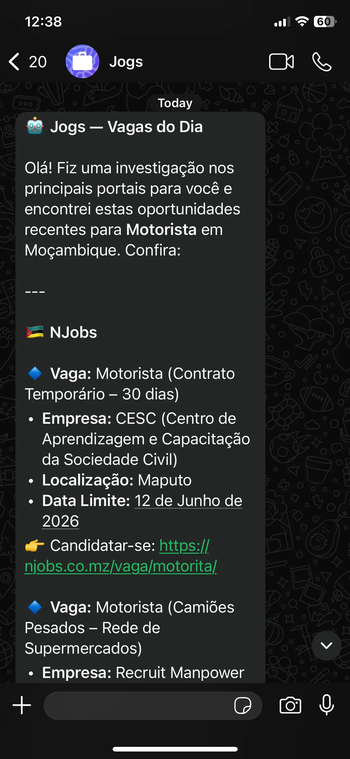 Vagas enviadas pelo Jogs 2